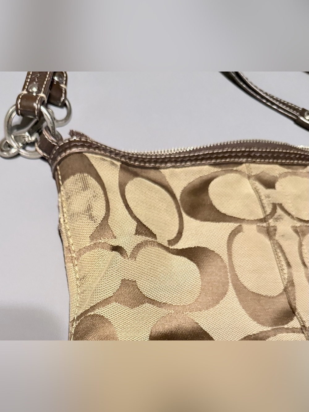 Coach Vintage Beige & Brown Signature Canvas Crossbody Bag - Picture 10 of 14